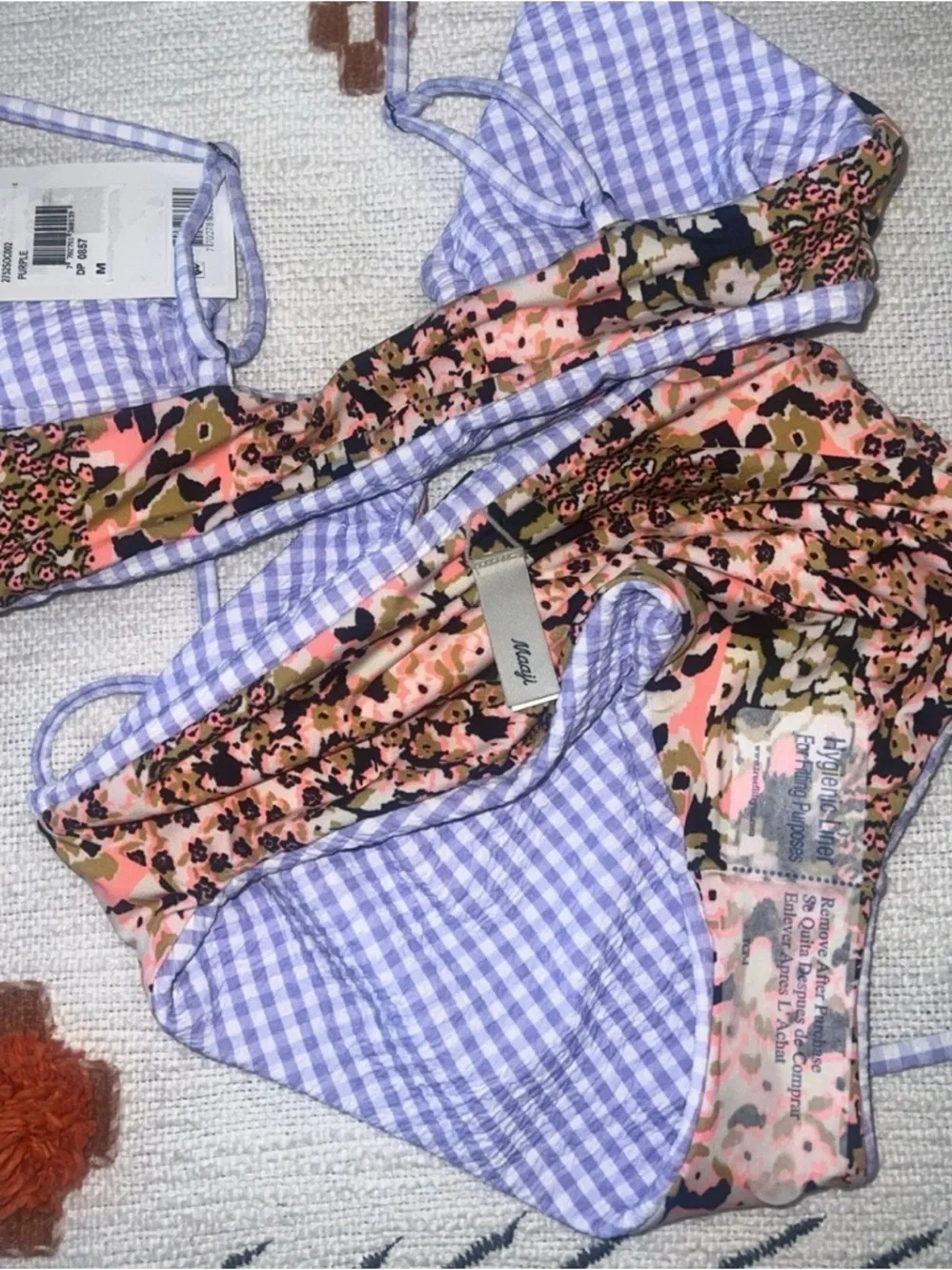 MAAJI Reversible Trikini One Piece Med Purple Gingham 🌞NWT🌞